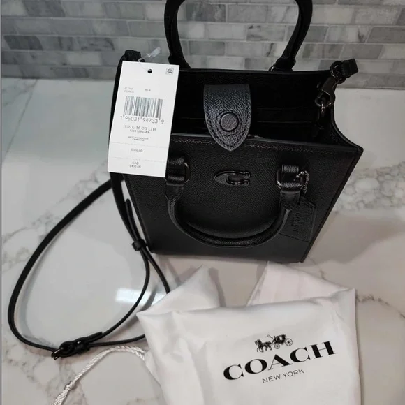 NEW! COACH Unisex Tote 16 In Crossgrain Leather Shoulder Bag Crossbody Black - Picture 13 of 16